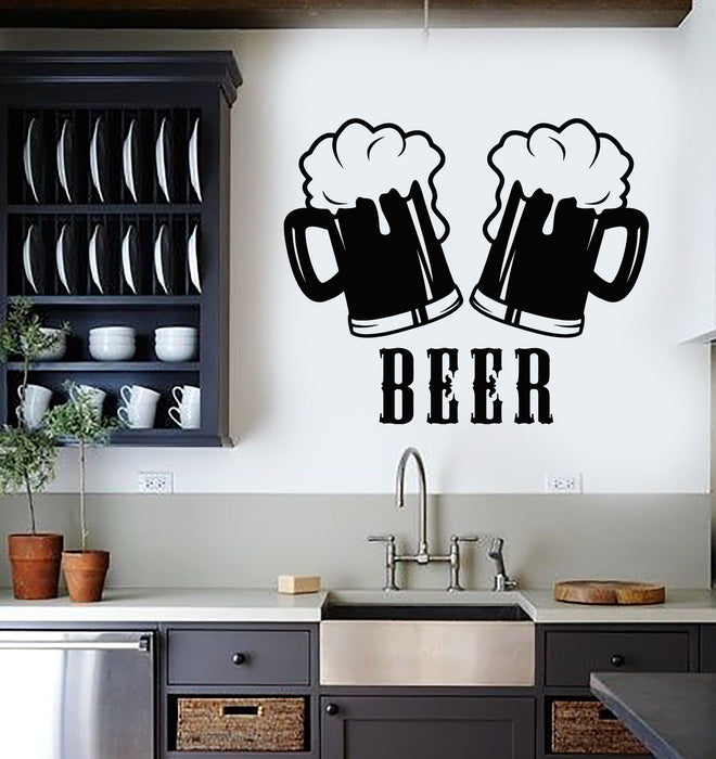 Vinyl Wall Decal Two Toasting Beer Mugs Cheers Glass Of Beer Pub Stickers Mural (g7303)