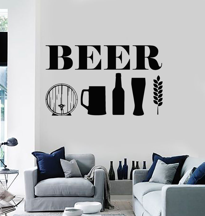 Vinyl Wall Decal Beer Mug Beer Glasses Set Drinks Brewery Stickers Mural (g7999)