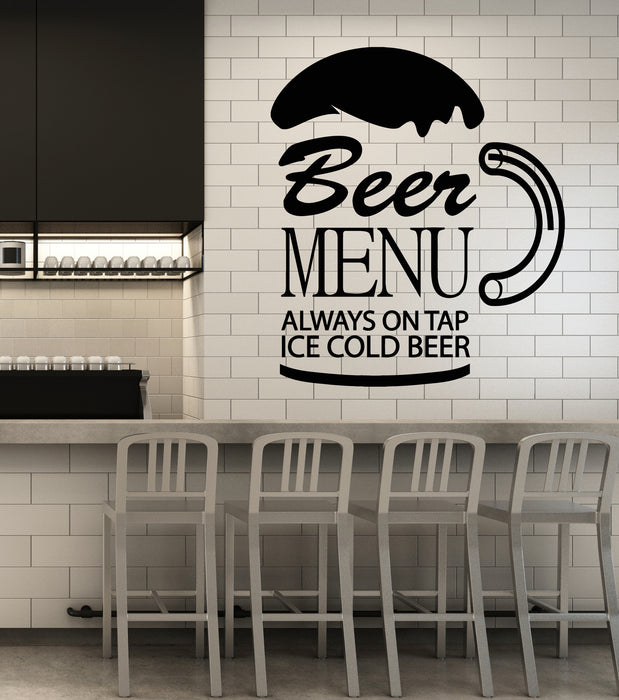 Vinyl Wall Decal Beer Menu Always On Tap Ice Cold Beer Stickers Mural (g6433)