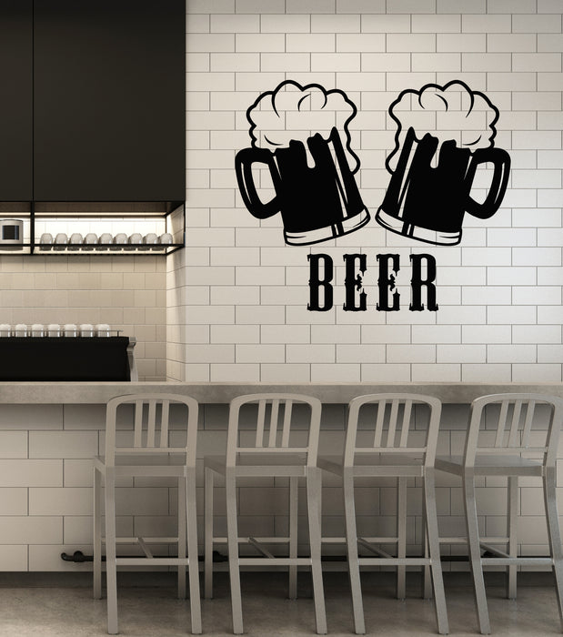 Vinyl Wall Decal Two Toasting Beer Mugs Cheers Glass Of Beer Pub Stickers Mural (g7303)