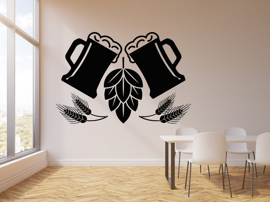 Vinyl Wall Decal Hop Beer Mug Glasses Craft Pub Bar Brewery Stickers Mural (g7662)