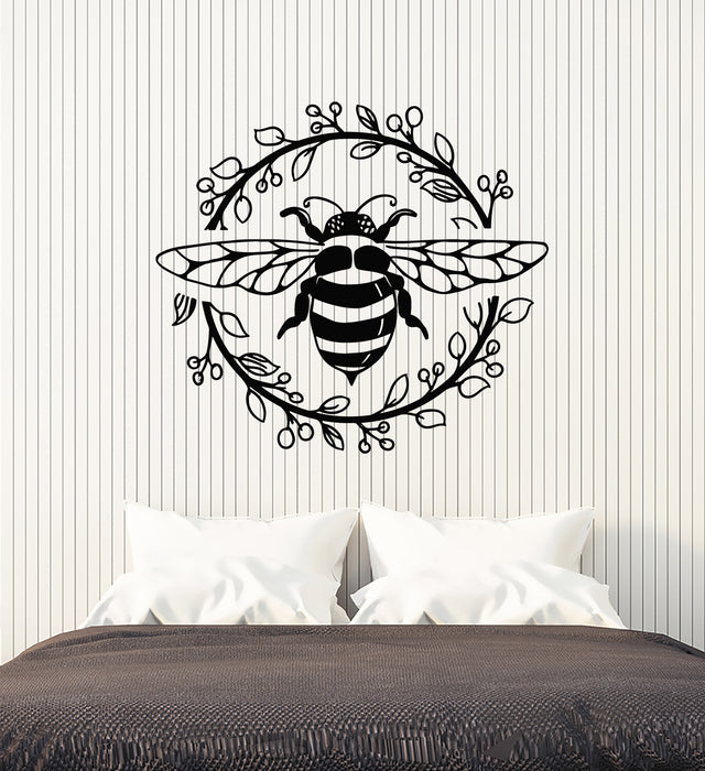 Vinyl Wall Decal  Insect Wasp Bee Cartoon Circle Floral Art Stickers Mural (g3282)
