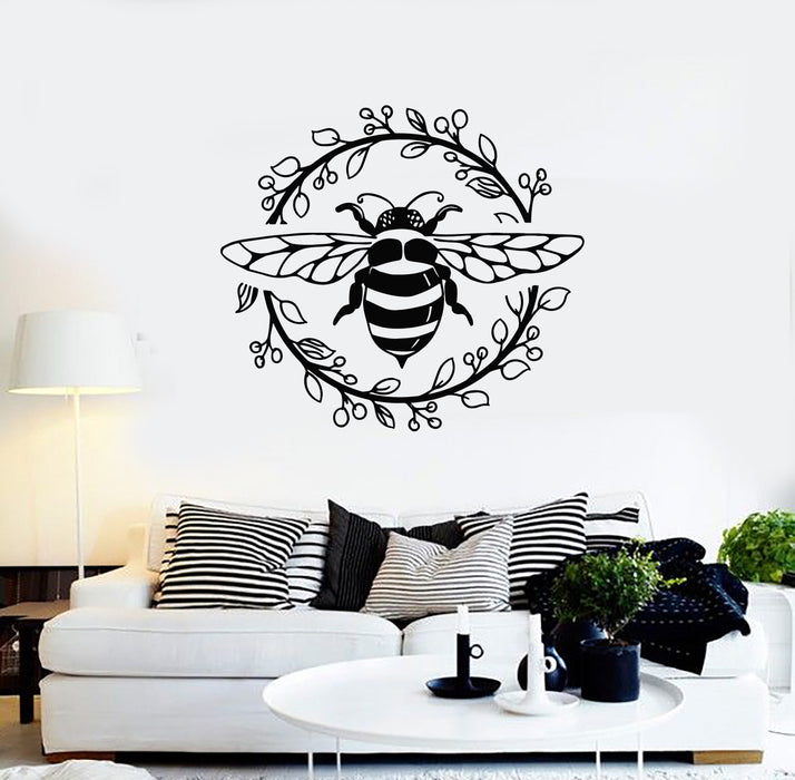 Vinyl Wall Decal  Insect Wasp Bee Cartoon Circle Floral Art Stickers Mural (g3282)