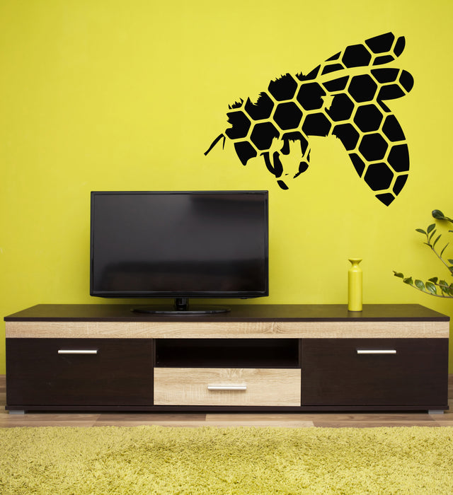 Vinyl Wall Decal Flying Bee Honeycombs Symbol Honey Shop Stickers Mural (g7158)