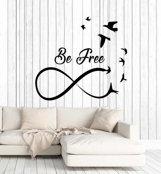 Vinyl Wall Decal Be Free Infinity Symbol Sign Bedroom Birds Inspirational Stickers Mural (g2850)