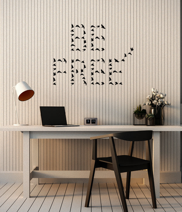 Vinyl Wall Decal Lettering Be Free Flying Birds Patterns Phrase Stickers Mural (g7653)