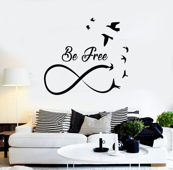 Vinyl Wall Decal Be Free Infinity Symbol Sign Bedroom Birds Inspirational Stickers Mural (g2850)