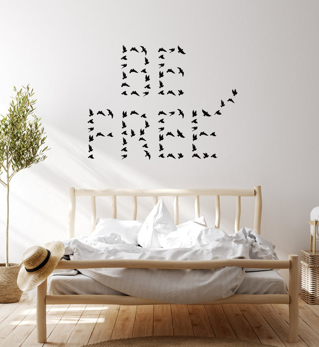 Vinyl Wall Decal Lettering Be Free Flying Birds Patterns Phrase Stickers Mural (g7653)