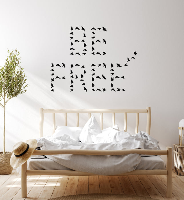 Vinyl Wall Decal Lettering Be Free Flying Birds Patterns Phrase Sticke ...