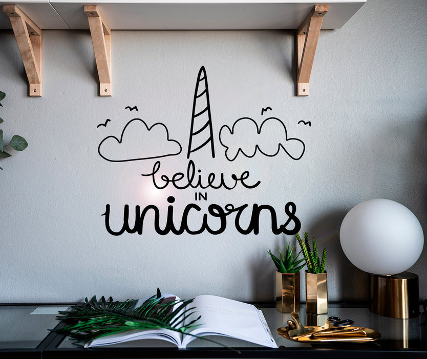 Vinyl Wall Decal Inspirational Quote Believe In Unicorns Stickers Mural 22.5 in x 18 in gz133
