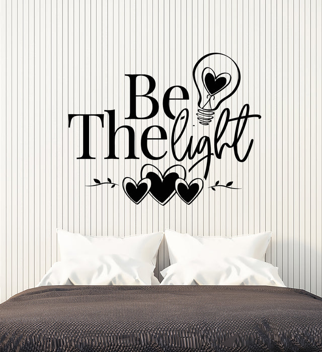 Vinyl Wall Decal Inspirational Phrase Be The Light Hearts Lamp Bulb Stickers Mural (g3107)