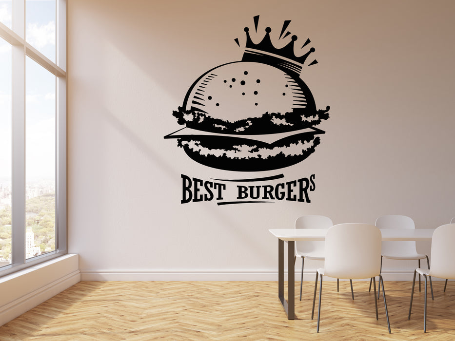 Vinyl Wall Decal Best Burgers Crown Fast Food Cafe Decor Stickers Mural (g202)