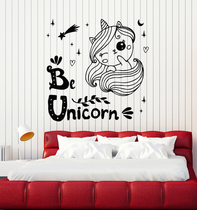 Vinyl Wall Decal Unicorn Stars Night Fantasy Art Bedroom Child Room Stickers Mural (g5455)