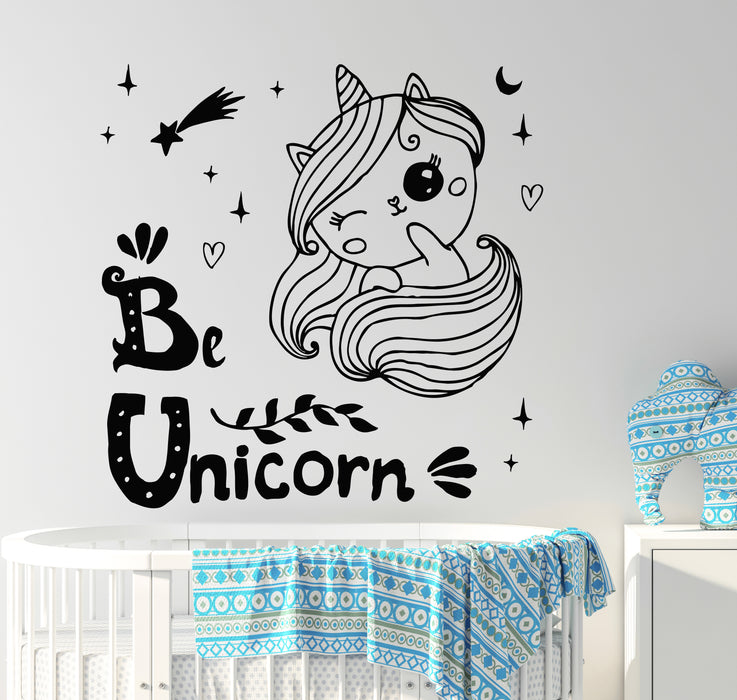Vinyl Wall Decal Unicorn Stars Night Fantasy Art Bedroom Child Room Stickers Mural (g5455)