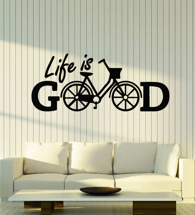 Vinyl Wall Decal Phrase Life Is Good Bicycle Positive Quote Home Room Decor Stickers Mural (g2648)
