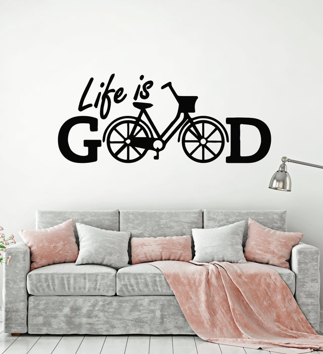 Vinyl Wall Decal Phrase Life Is Good Bicycle Positive Quote Home Room Decor Stickers Mural (g2648)