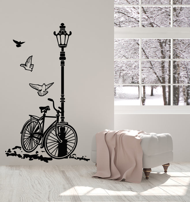 Vinyl Wall Decal Bicycle Street Lamp Nature Two Pigeons Stickers Mural (g4345)