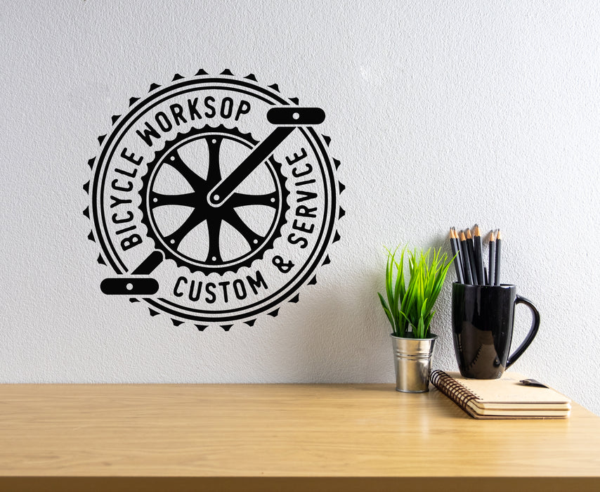 Vinyl Wall Decal Bicycle Workshop Custom Service Repair Wheel Stickers Mural (g7186)
