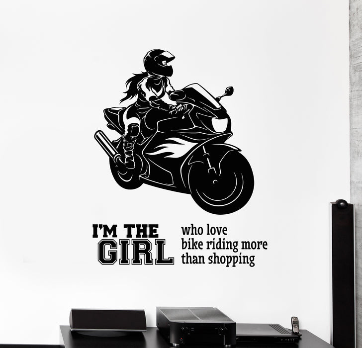 Vinyl Wall Decal Bike Speed Biker Woman Motorcycle Racing Sports Quote Stickers Mural (g860)