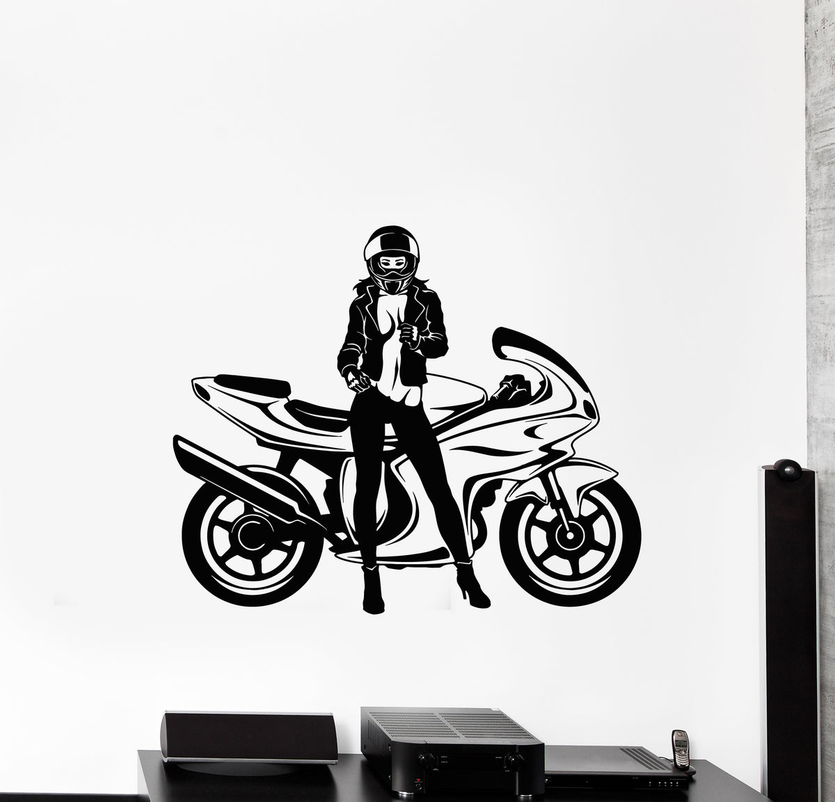 Female Motorcycle Sticker Vinyl Wall Decal Bike Speed Biker Sexy Woman Motorbike Riding Stickers ...