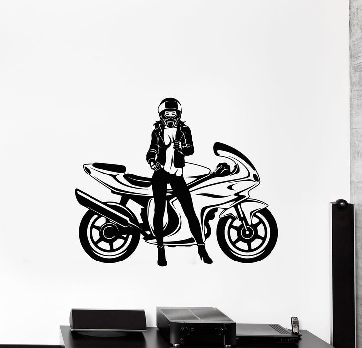 Vinyl Wall Decal Bike Speed Biker Sexy Woman Motorbike Riding Stickers Mural (g899)