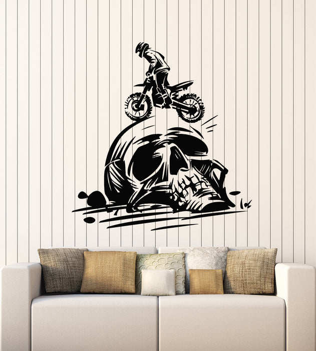Vinyl Wall Decal Biker Motocross Skull Bones Extreme Sports Stickers Mural (g5409)