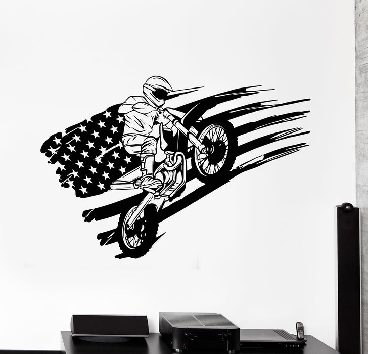 Vinyl Wall Decal Extreme Sport American Flag Biker Race Speed Stickers Mural (g3689)