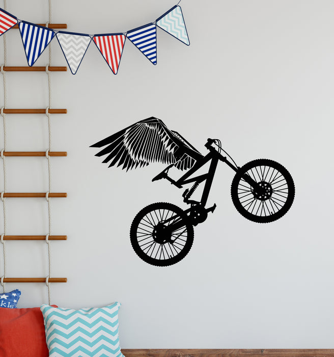 Vinyl Wall Decal Mountain Bike With Wings Motocross Sport Stickers Mural (g5289)