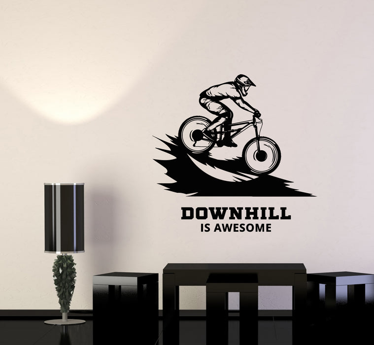 Vinyl Wall Decal Downhill Is Awesome Mountain Bike Rider On Bike Stickers Mural (g7278)