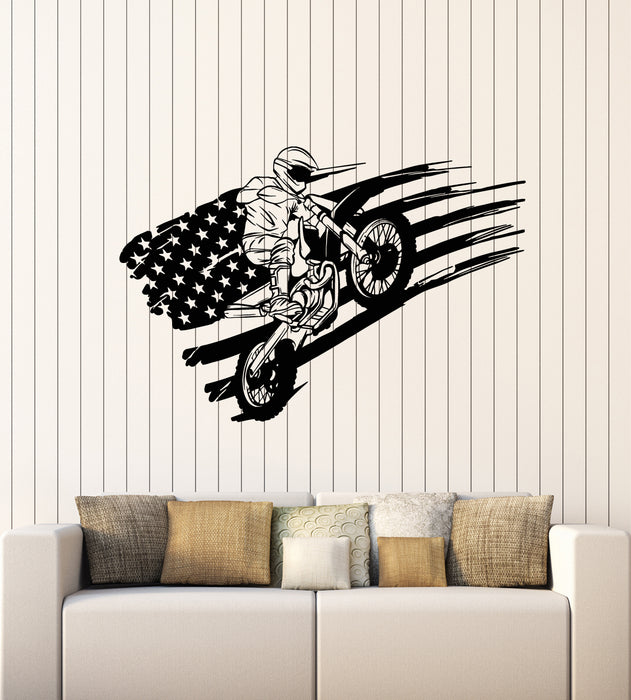 Vinyl Wall Decal Extreme Sport American Flag Biker Race Speed Stickers Mural (g3689)