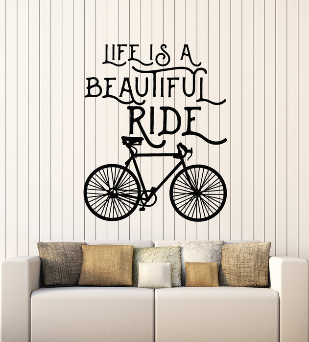 Vinyl Wall Decal Inspiring Phrase Life Is Beautiful Ride Bicycle Stickers Mural (g5011)