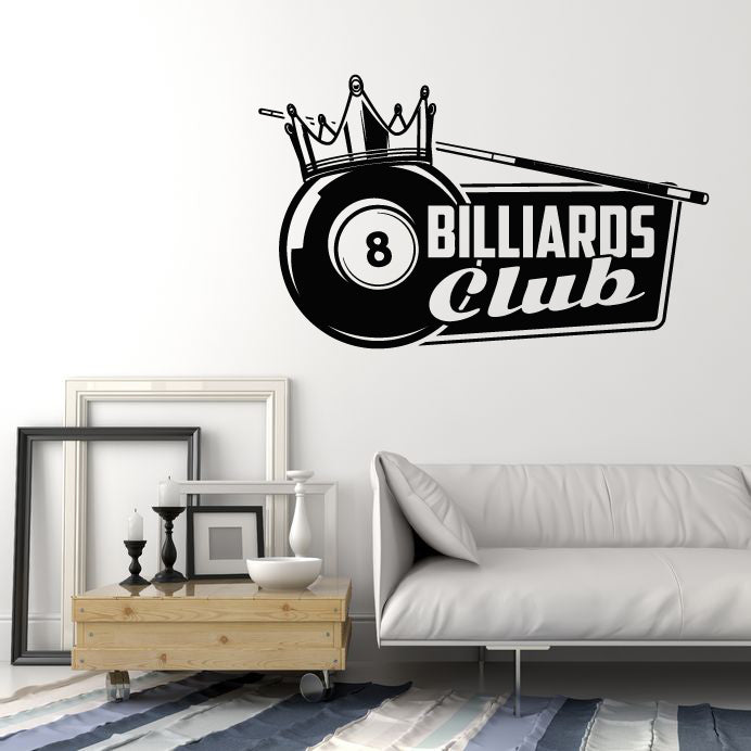 Vinyl Wall Decal Billiards Club Crown King Hobbies Sports Leisure Room Stickers Mural (g8017)