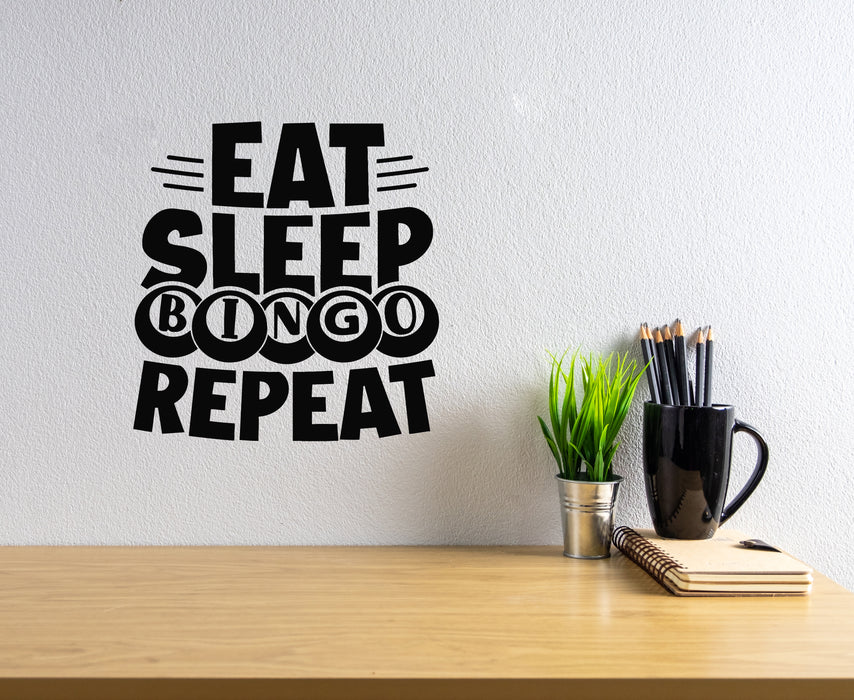 Autocollant mural en vinyle Eat Sleep Bingo Répéter la phrase Jeu de société Autocollants Mural (g7679)