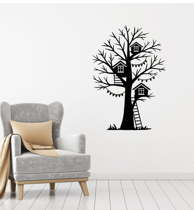 Vinyl Decal Wall Sticker Birdhouse Tree Stairs Decor for Kids Nursery Unique Gift (g125)
