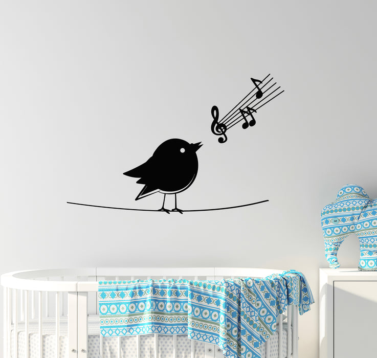 Vinyl Wall Decal Singer Bird Branch Notes Music Lovers Spring Stickers Mural (g6096)