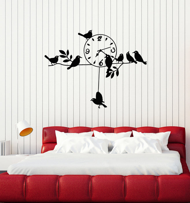 Vinyl Wall Decal Branches Birds Clock Time Leaves Home Interior Stickers Mural (g1598)