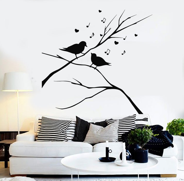 Vinyl Wall Decal Birds On Branch Singing Notes Music Love Bedroom Stickers Mural (g1019)