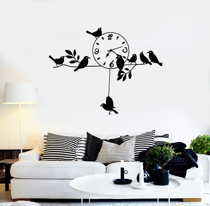 Vinyl Wall Decal Branches Birds Clock Time Leaves Home Interior Stickers Mural (g1598)