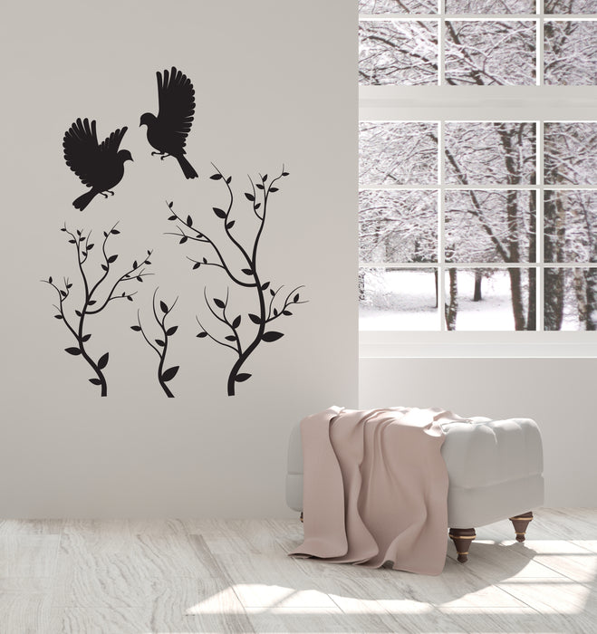 Birds and Branches Vinyl Wall Decal Flying Leaves Stickers Mural (k196)