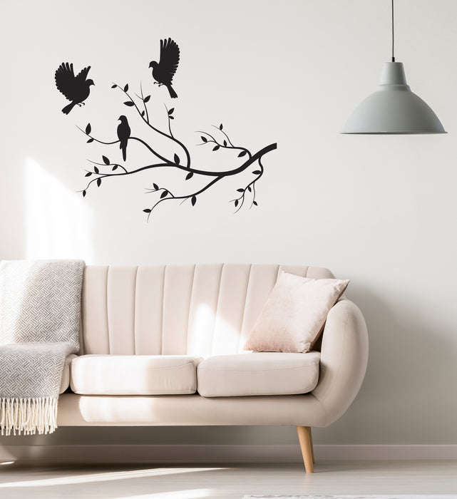 Birds on Branch Vinyl Wall Decal Animal Decor for Living Room Blooming Tree Stickers Mural (k009)