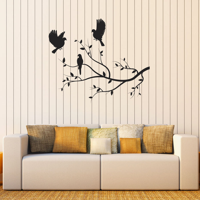 Birds on Branch Vinyl Wall Decal Animal Decor for Living Room Blooming Tree Stickers Mural (k009)