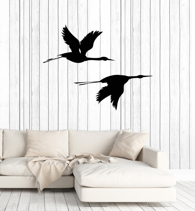 Vinyl Wall Decal Crane Stork Silhouette Flying Couple Birds Stickers Mural (g7503)