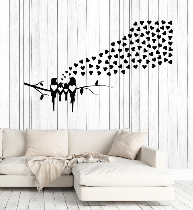 Vinyl Wall Decal Birds Family Love Hearts Patterns Home Interior Stickers Mural (g7593)