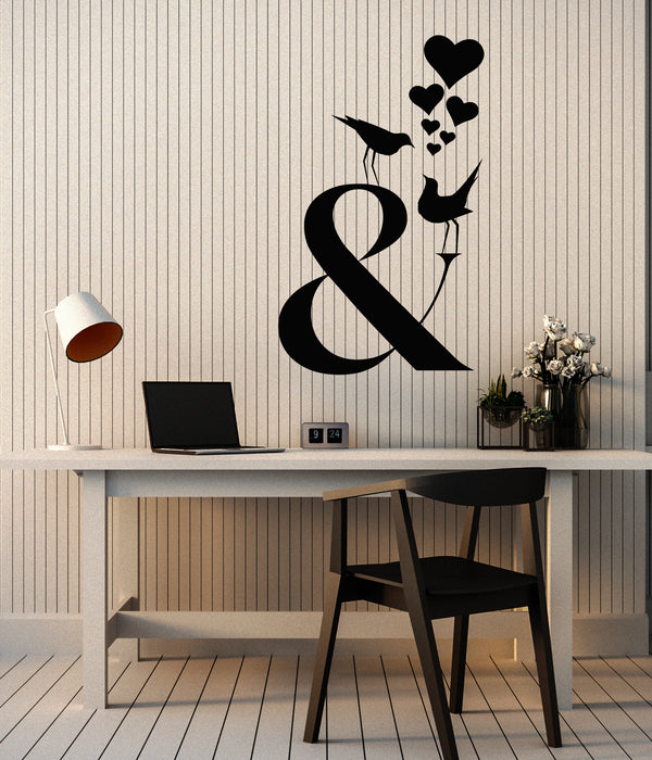 Vinyl Wall Decal Couple Birds Love Romance Interior Hearts Stickers Mural (g7868)