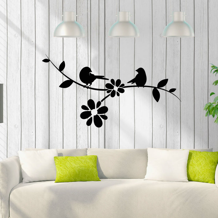 Vinyl Wall Decal Birds In The Tree Branch Floral Decor Flowers Art Stickers Mural (g8458)