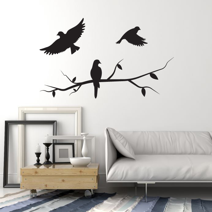 Birds Vinyl Wall Decal Flying Three Birds Branch Stickers Mural (k136)