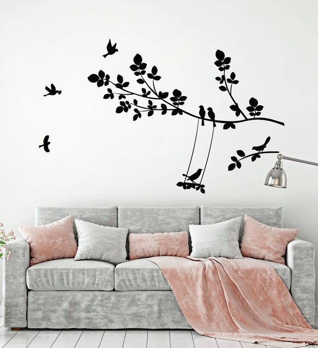 Vinyl Wall Decal Nature Tree Branch Birds Swing Child Room Stickers Mural (g5004)