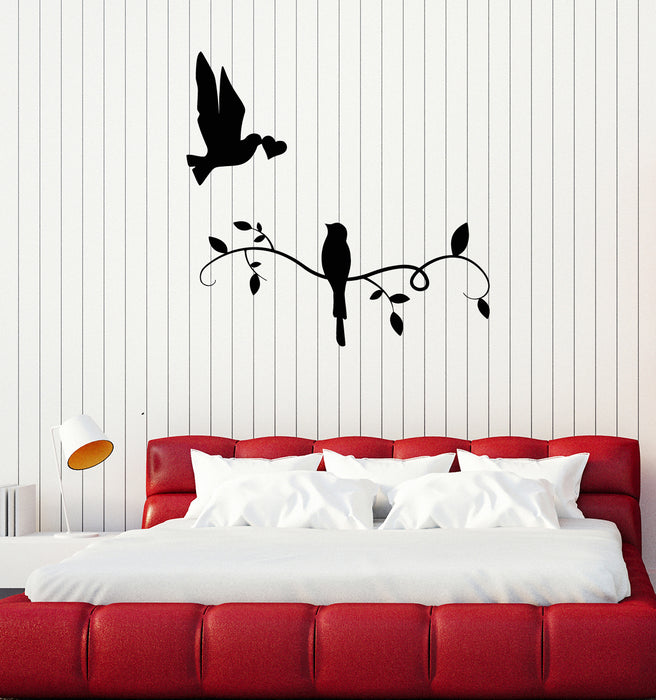 Vinyl Wall Decal Couple Birds Heart Shape Spring Love Romance Stickers Mural (g6095)