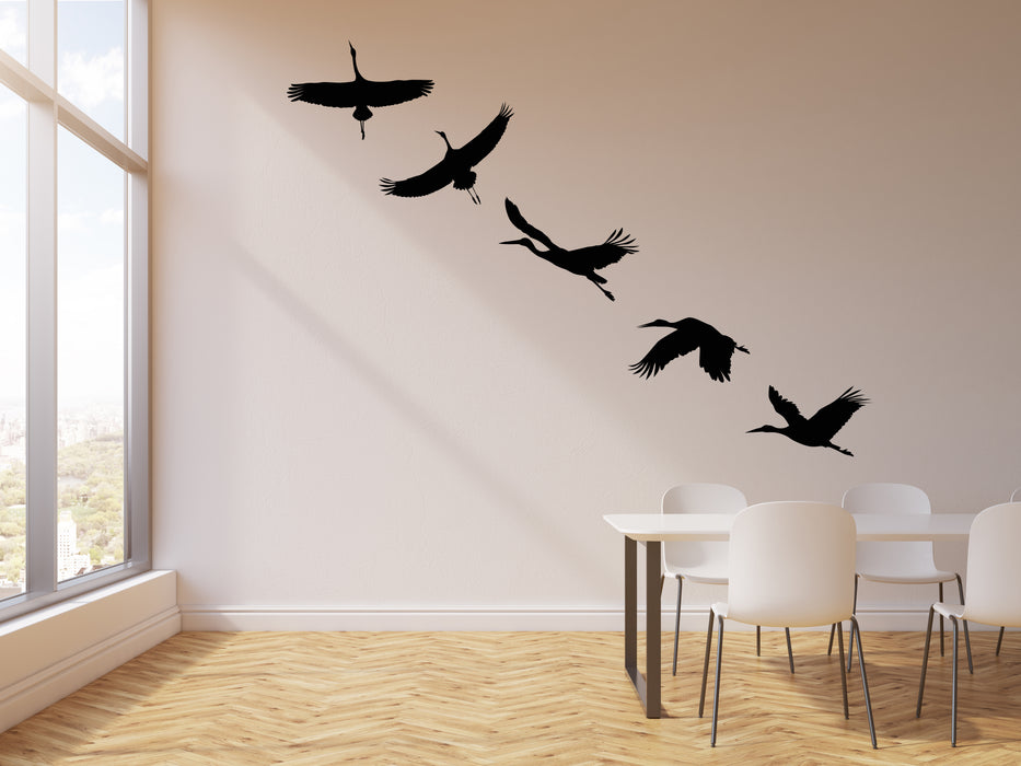 Vinyl Wall Decal Silhouette Flying Birds Flock Of Cranes Stickers Mural (g6412)