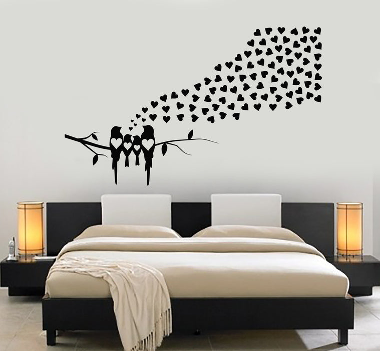 Vinyl Wall Decal Birds Family Love Hearts Patterns Home Interior Stickers Mural (g7593)